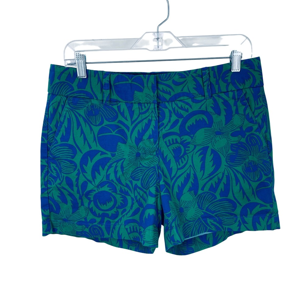 Talbots The Daily Short Womens 8 Green Blue Tropical Floral Stretch Cotton Twill